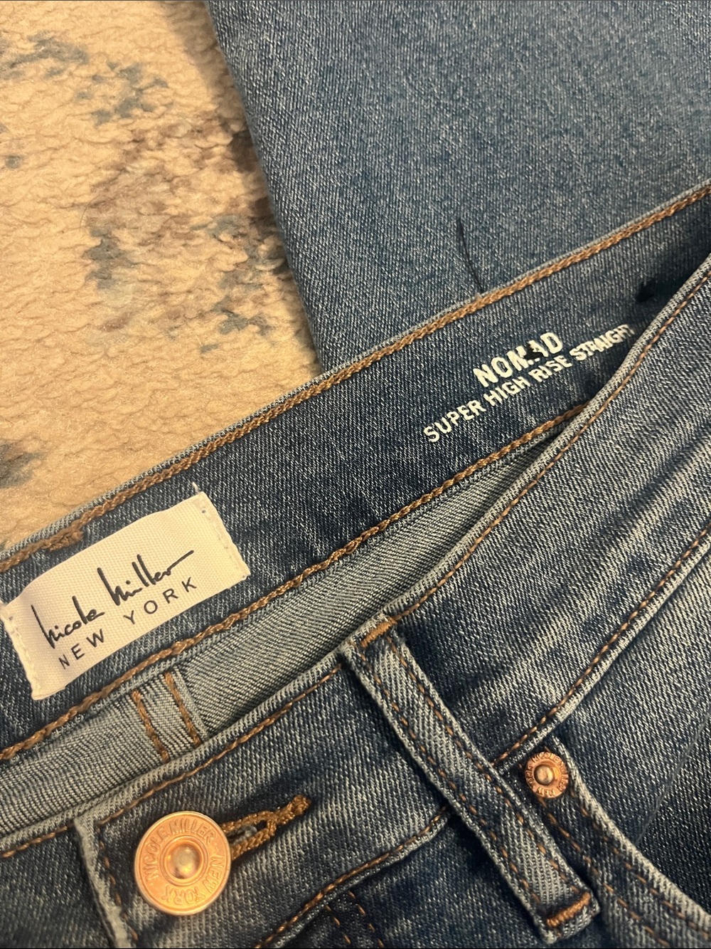 Nicole Miller Button Up Denim Slim Straight Jeans in Classic Blue